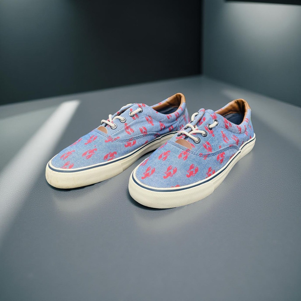 Bass Navigate Critter Lobster Sneakers Mens 6.5M Blue Canvas Boating Shoes